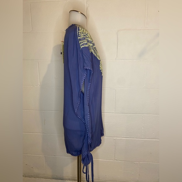 ⭐️ Esley Blue Yellow Embroidered Boho Beach Cover-up  Women's Size Small - Picture 12 of 14